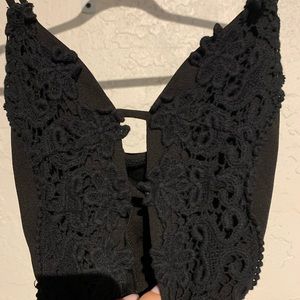 Haute Monde Black Mini Dress w/ Floral Embroidery